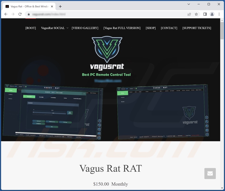 Sitio web que promociona el troyano de acceso remoto Vagus