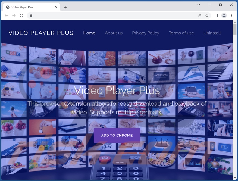 Página web promocionando el adware Video Player Plus