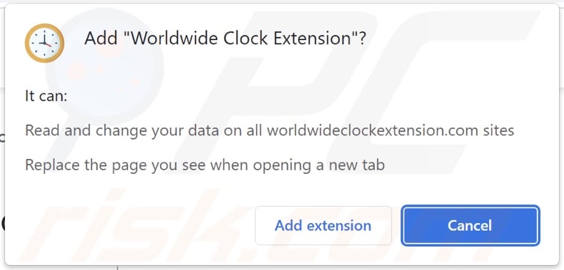 Worldwide Clock Extension secuestrador del navegador pide permisos