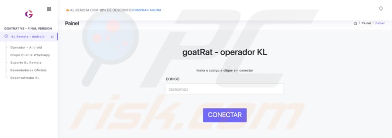 Panel de administración del malware goatRat