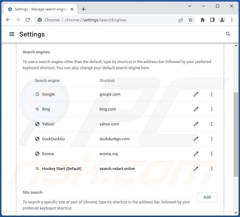 Eliminar search.nstart.online del motor de búsqueda predeterminado de Google Chrome