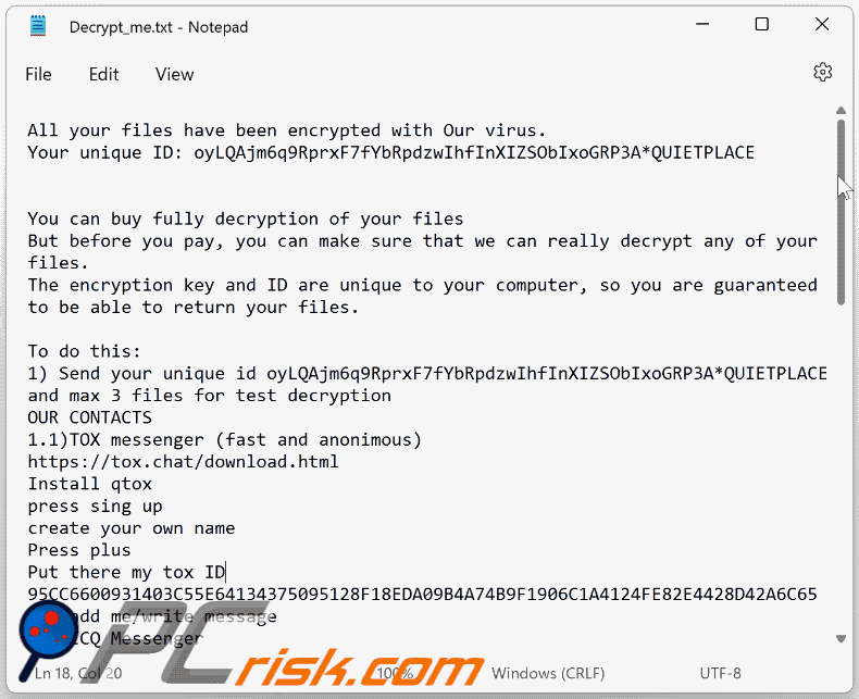 Nota de rescate del ransomware Mimic (Decrypt_me.txt) GIF