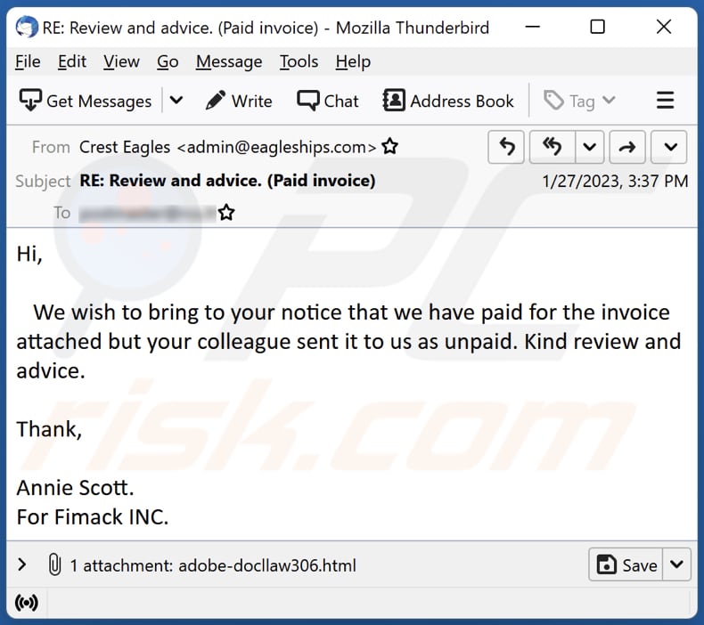 Campaña de spam de Paid/Unpaid Invoice