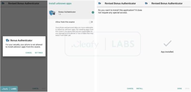 Fases de instalación del malware PixPirate fuente cleafy.com