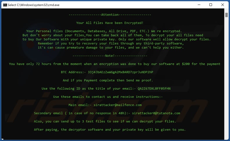 Archivo BAT del ransomware Sirattacker (How to Recovery.bat)