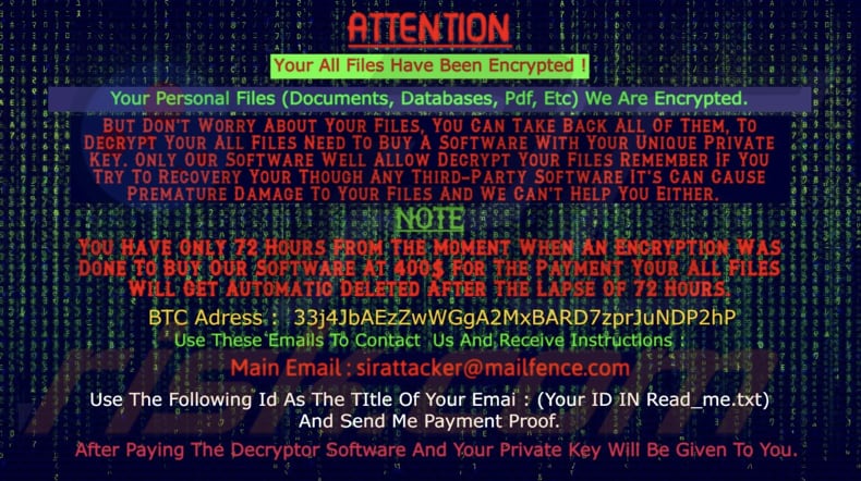 Fondo de escritorio del ransomware Sirattacker ()