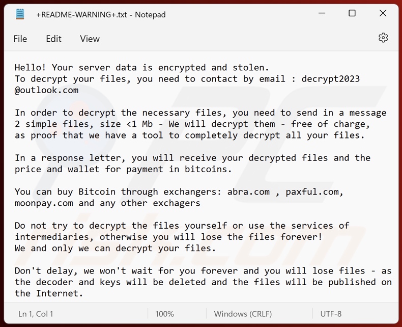 Nota de rescate del ransomware Stolen (Makop) (