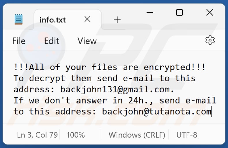 BACKJOHN ransomware text file (info.txt)