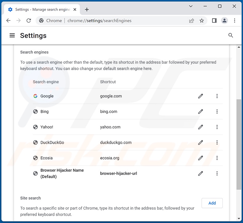 Eliminar oldforeyes.com del motor de búsqueda predeterminado de Google Chrome