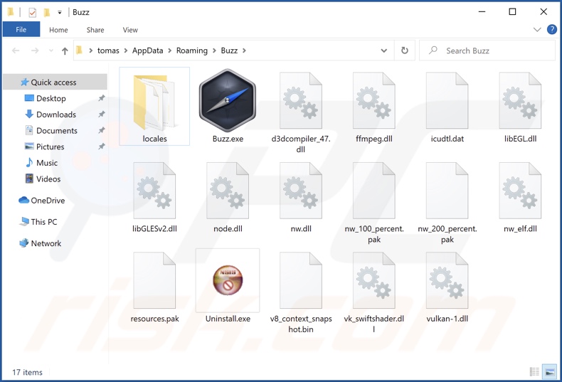 Carpeta de instalación del adware Buzz