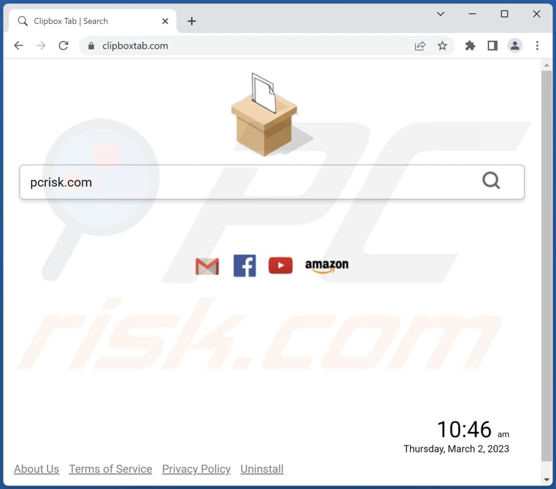 Aspecto de clipboxtab.com secuestrador del navegador Clipbox Tab
