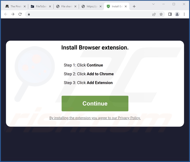 Sitio web utilizado para promocionar el secuestrador del navegador Cosmos Extension