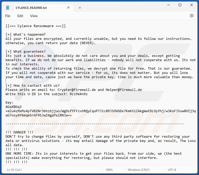 Archivo de texto del ransomware Cylance (CYLANCE_README.txt)