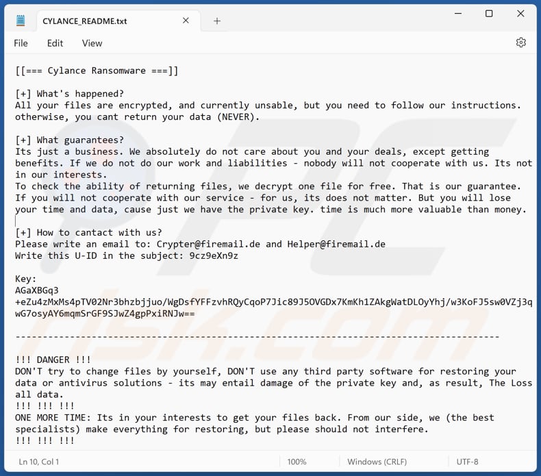Archivo de texto del ransomware Cylance (CYLANCE_README.txt)