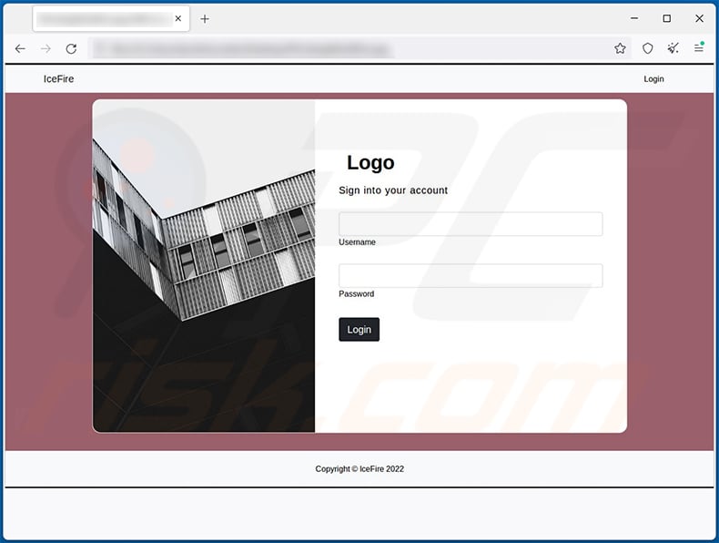 Página de inicio de sesión del sitio web del ransomware IceFire