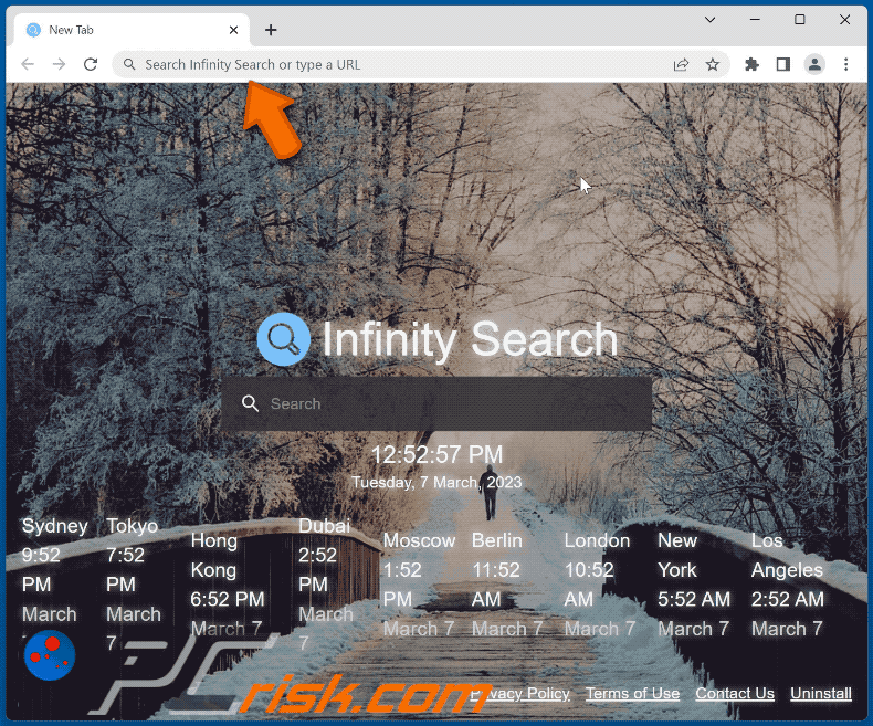 El secuestrador del navegador Infinity Search redirige a Bing (GIF)