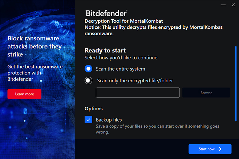 Desencriptador del ransomware MortalKombat de Bitdefender