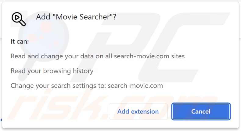 El secuestrador del navegador Movie Searcher pide permisos