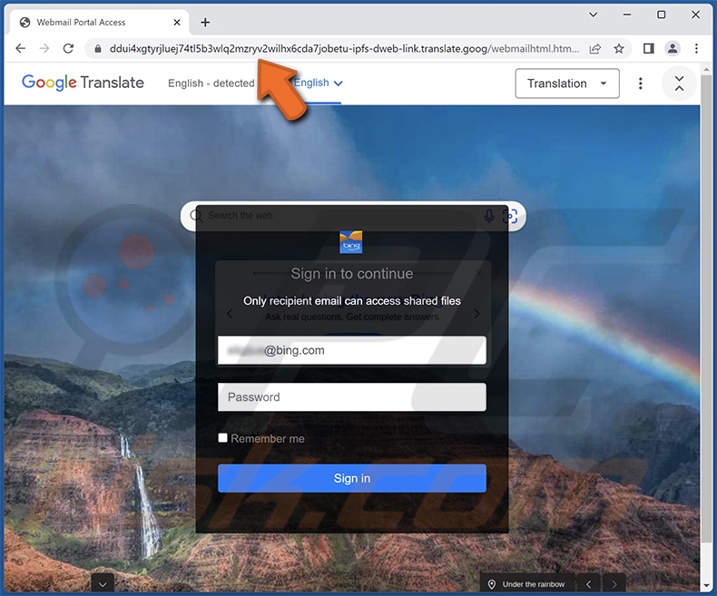 Sitio de phishing promovido por la campaña de spam 