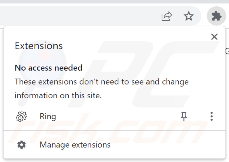 El secuestrador del navegador Ring deniega el acceso a la lista de extensiones