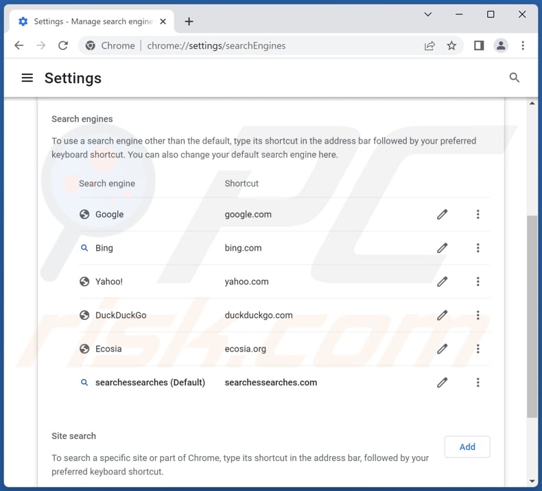 Eliminar searchessearches.com del motor de búsqueda predeterminado de Google Chrome