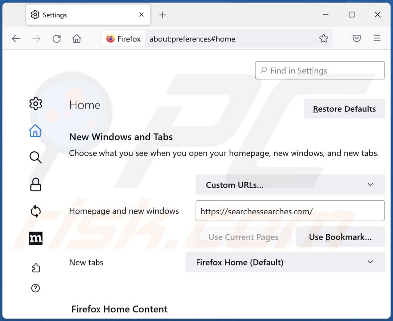 Eliminar searchessearches.com de la página de inicio de Mozilla Firefox