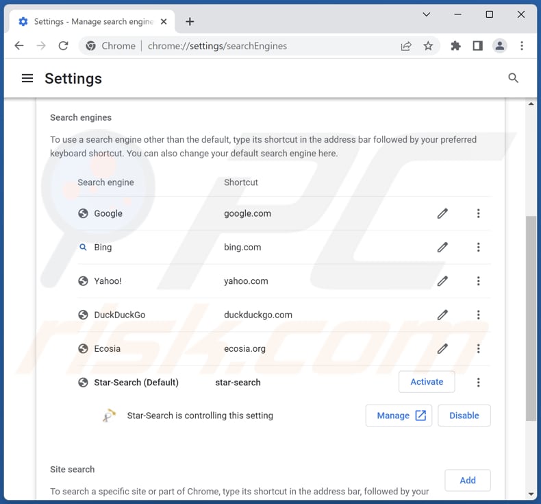 Eliminar star-search.xyz del motor de búsqueda predeterminado de Google Chrome