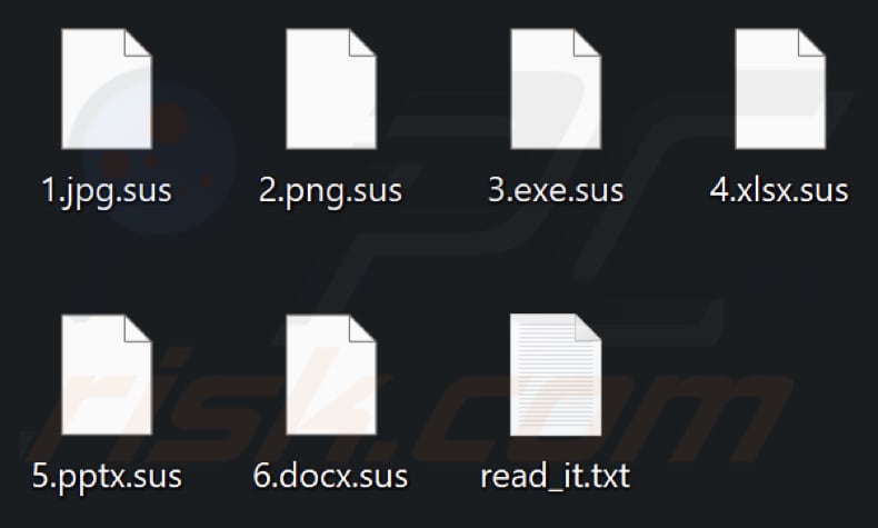Archivos encriptados por el ransomware Sus (extensión .sus)