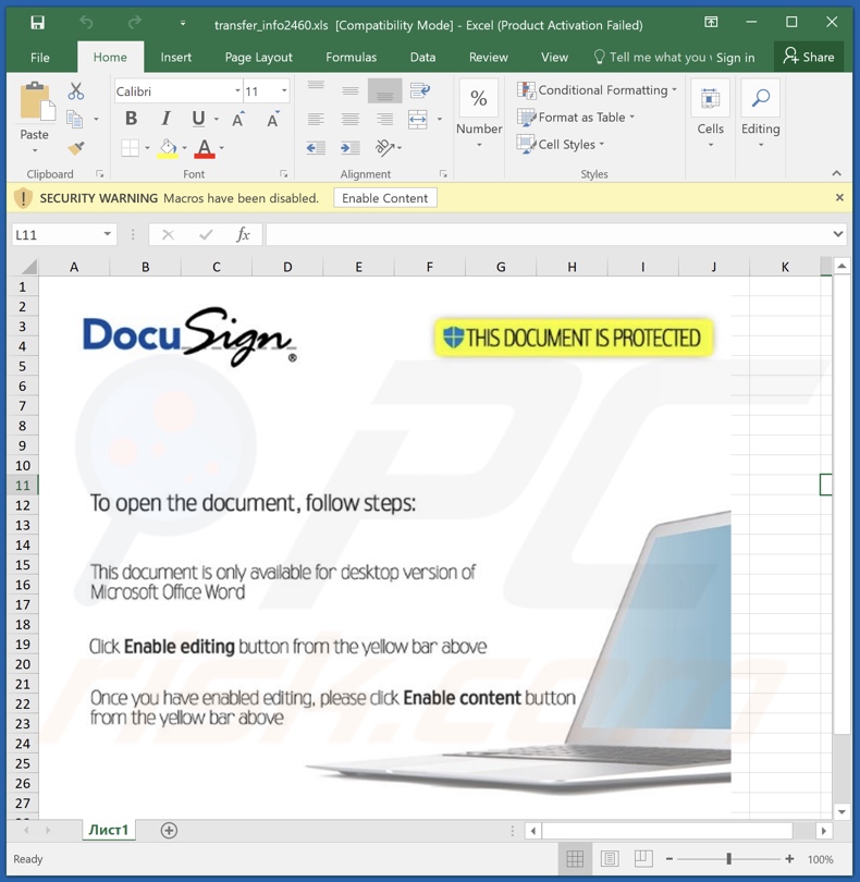 Documento Excel detectado como Valyria que propaga el malware MetaStealer