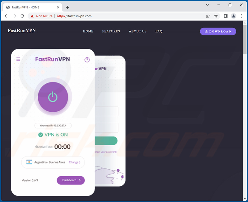 Sitio web falso de descarga de FastRunVPN que propaga VenomRAT