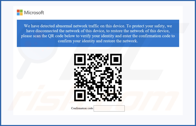 Ventana emergente fraudulenta de Abnormal Network Traffic On This Device