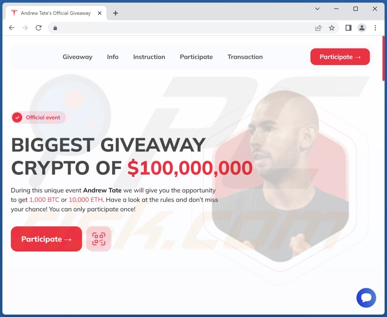 Estafa Andrew Tate Crypto Giveaway