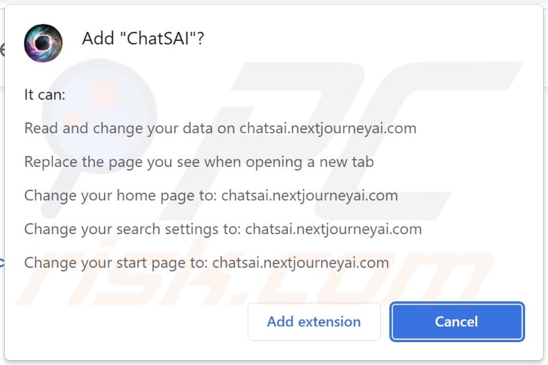 El secuestrador del navegador ChatSAI solicita permisos