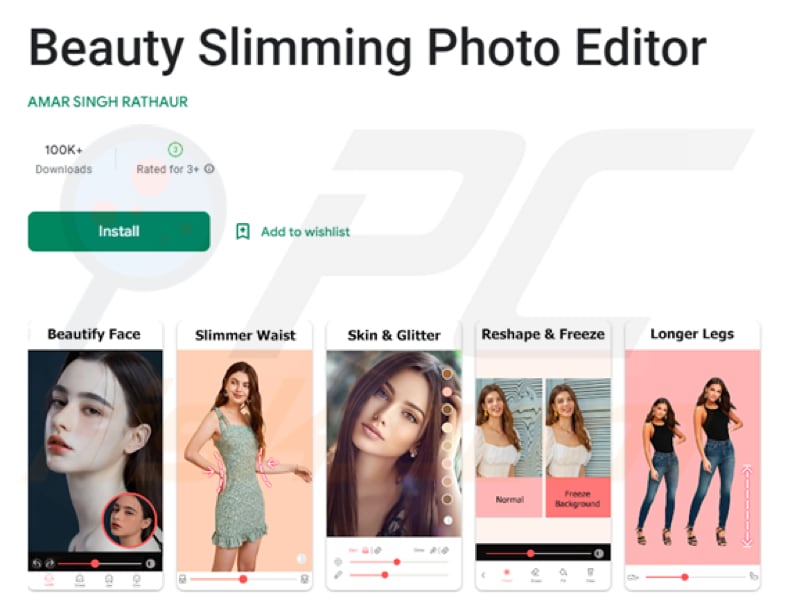 Fleckpe troyano app maliciosa ejemplo 1 (Beauty Slimming Photo Editor)