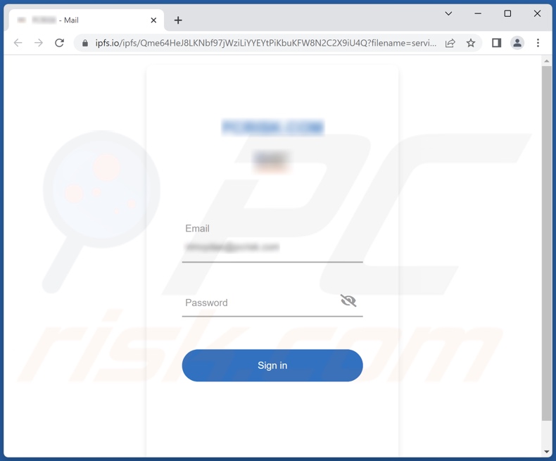 Sitio web de phishing promovido por la campaña de spam 