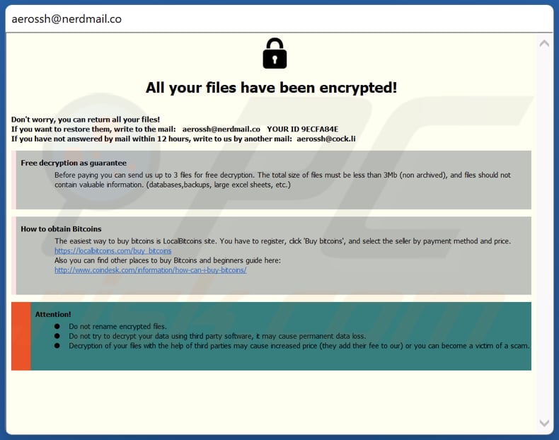 Ventana emergente del ransomware Rea