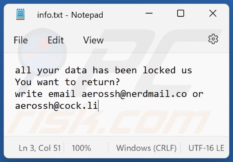 Archivo txt del ransomware Rea (info.txt)