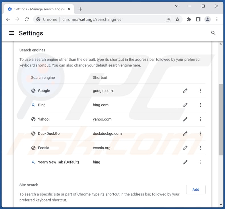 Eliminar bing.com del motor de búsqueda predeterminado de Google Chrome