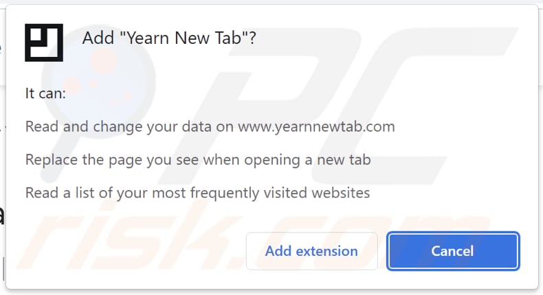 Yearn New Tab secuestrador del navegador pide permisos