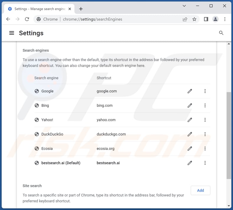 Eliminar bestsearch.ai del motor de búsqueda predeterminado de Google Chrome