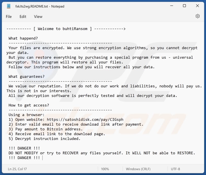 Archivo de texto del ransomware Buhti ([ID_de_la_víctima_ID].READM