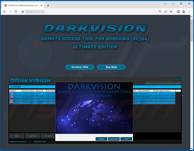 Página web utilizada para promocionar DarkVision RAT