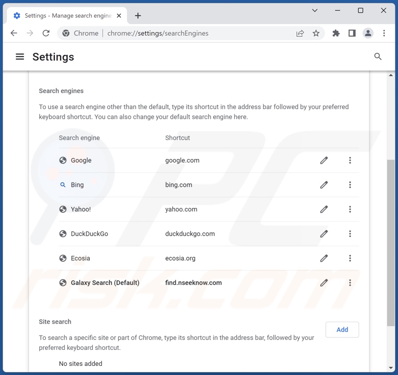 Eliminar find.nseeknow.com del motor de búsqueda predeterminado de Google Chrome