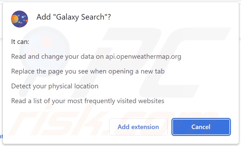 El secuestrador del navegador Galaxy Search pide permisos