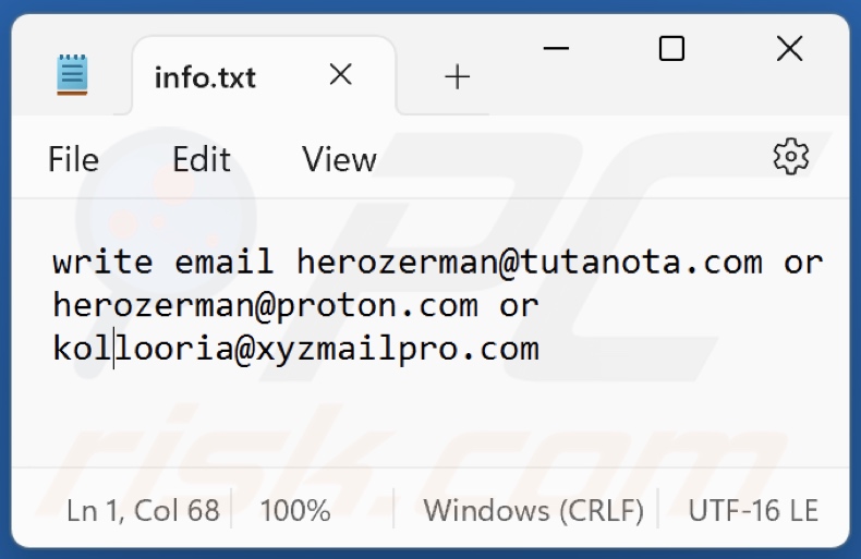 Archivo de texto del ransomware H3r (info.txt)