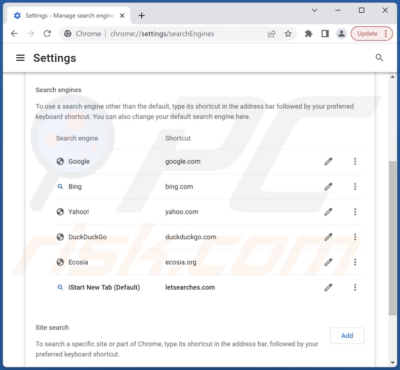 Eliminar letsearches.com del motor de búsqueda predeterminado de Google Chrome