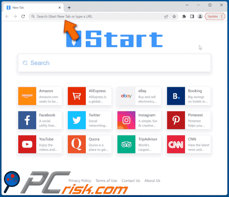 iStart New Tab secuestrador del navegador letsearches.com redirige a bing