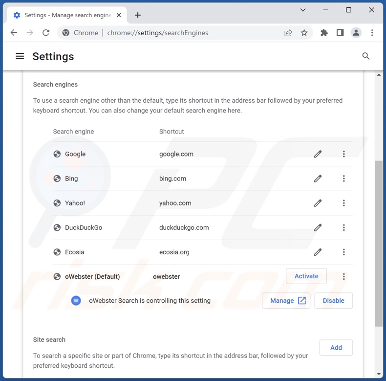 Eliminar owebsearch.com del motor de búsqueda predeterminado de Google Chrome