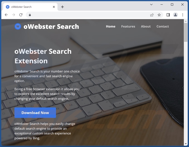 Sitio web utilizado para promocionar el secuestrador del navegador oWebster Search