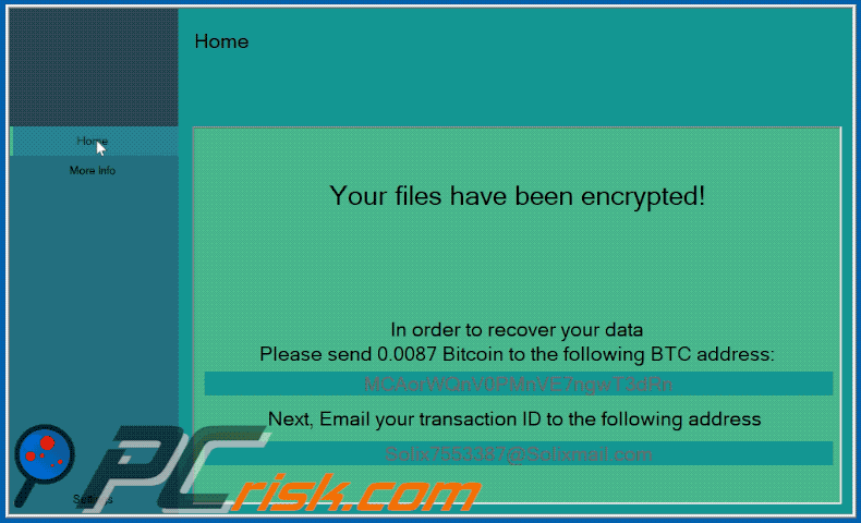 Nota de rescate (pop-up) GIF del ransomware Solix